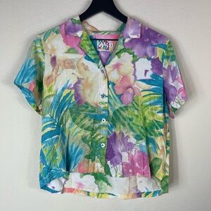 Vintage 80s Jams World Floral Button Up Hawaiian Short Sleeve Shirt Size M